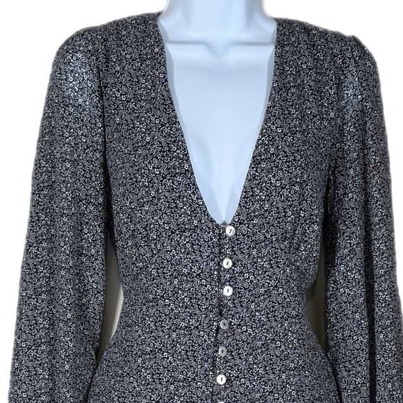 90’s Y2K Style Button Front Paisley Dark Floral Midi Dress S Goth Grunge Black - Picture 3 of 9